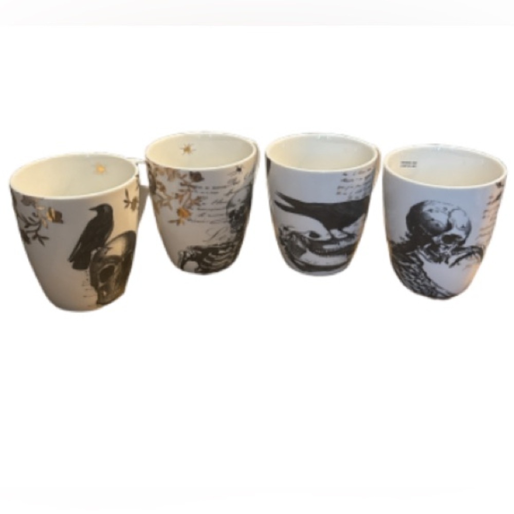 Lenox Monochrome Skull and Raven Mugs. Set of 4 - Picture 3 of 8
